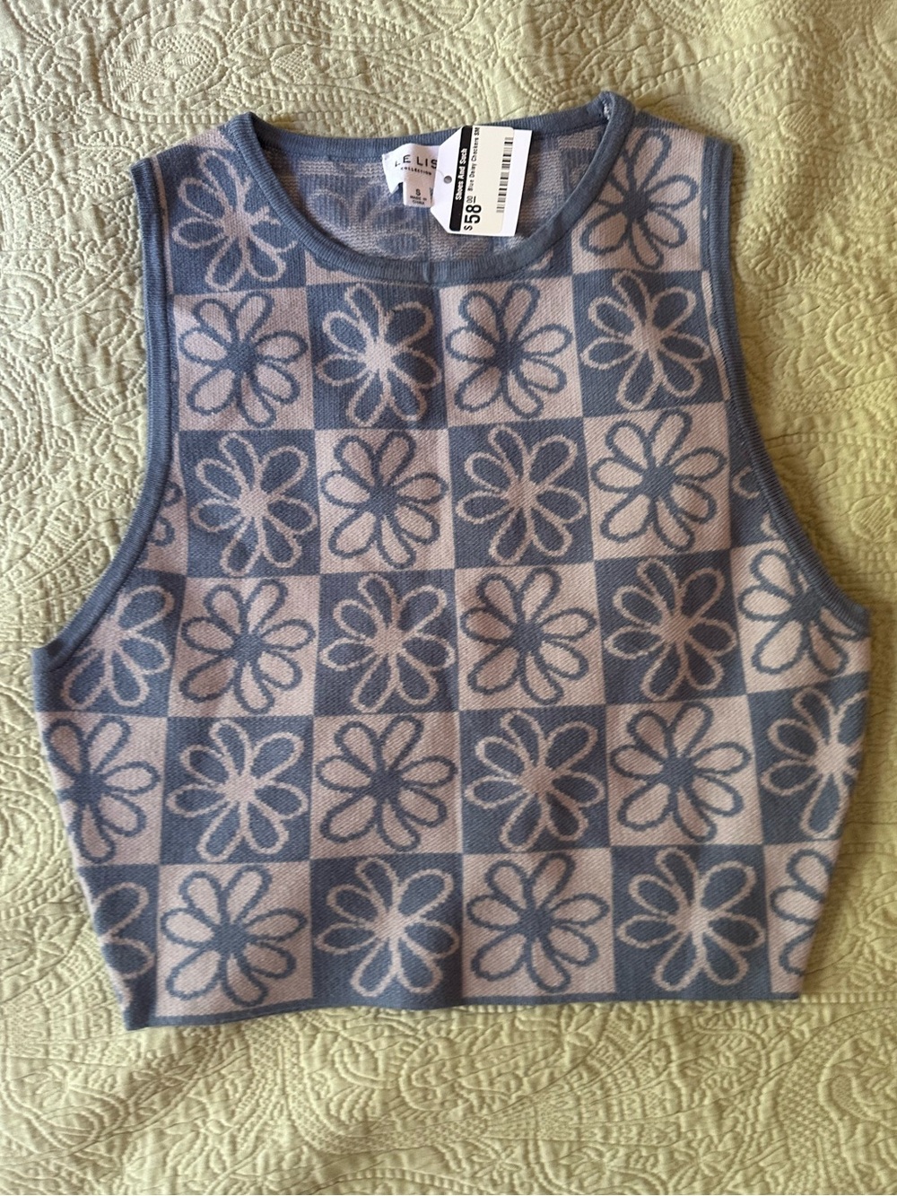 Le Lis Blue Daisy checkerboard sleeveless sweater